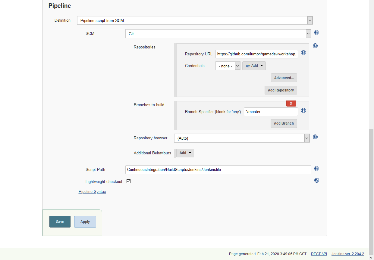 Jenkins pipeline script